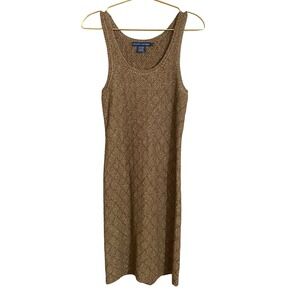 Ralph Lauren Brown Metallic Knit Sleeveless Midi Dress Linen Blend Women S
